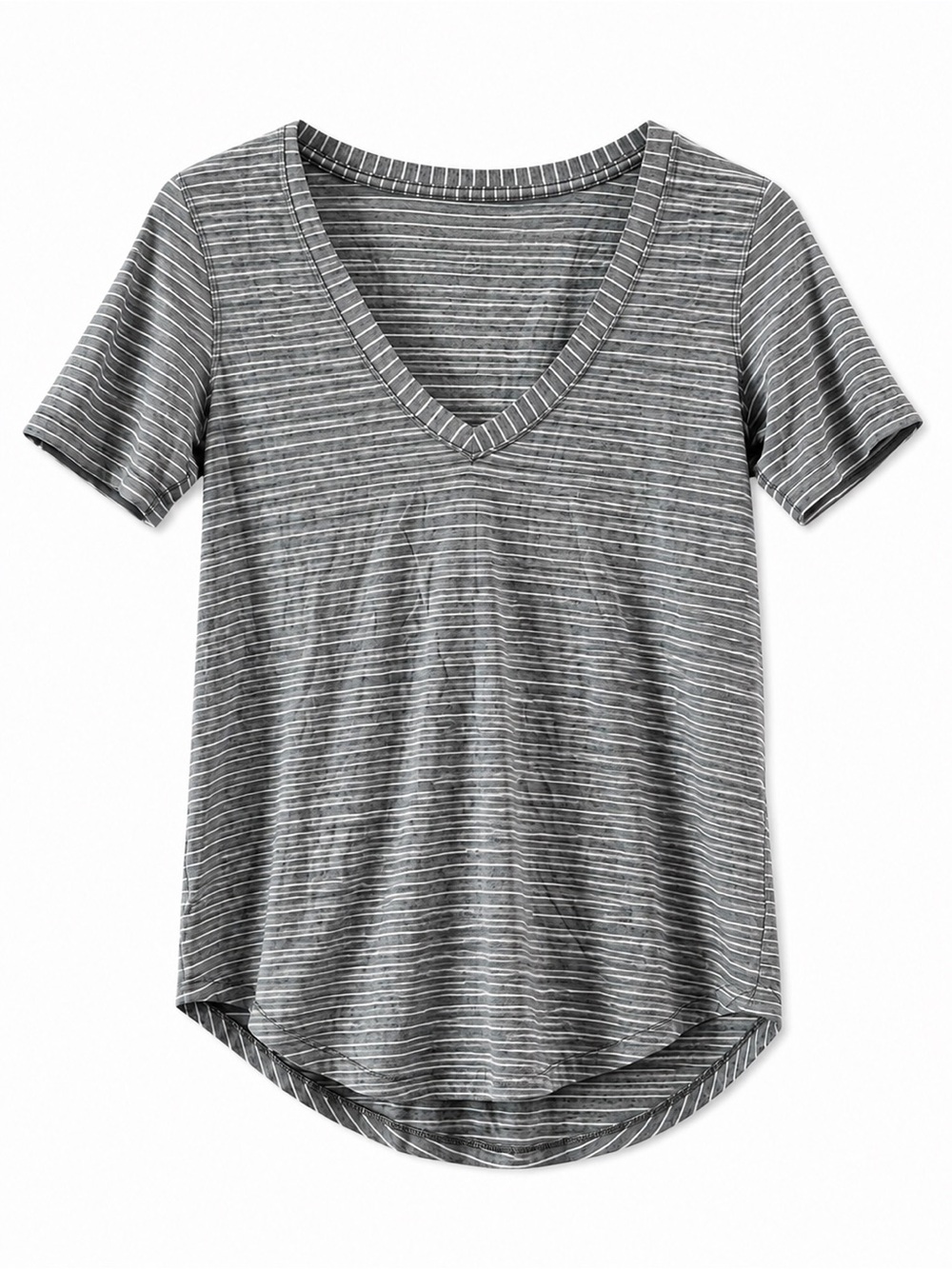 Lululemon Love Tee V-Neck Gray White Stripe Pima Cotton Size Small